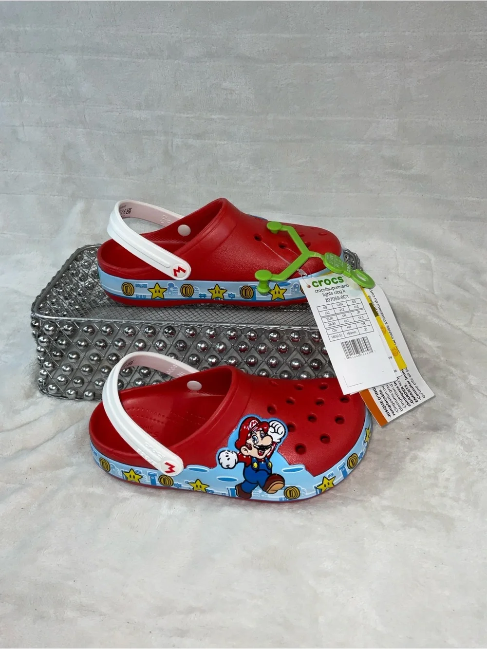 CROCS Kids Red Mario Clog Sandals with White Strap size 12C style 207059-8C1